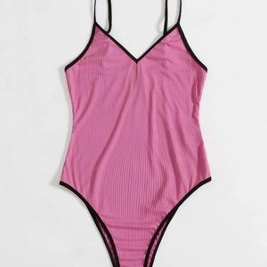 Bright Pink Binding bodysuit (SHEIN)